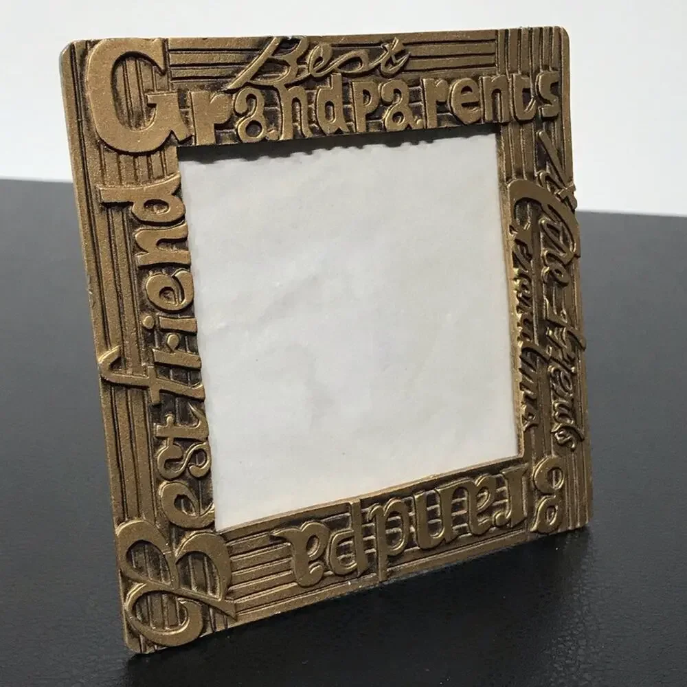 Grandparents Grandchildren Gold Brass Metal Photo Picture Frame 3.5